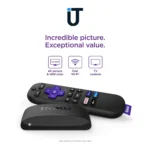 hand holding the roku express 4k voice remote with shortcut buttons