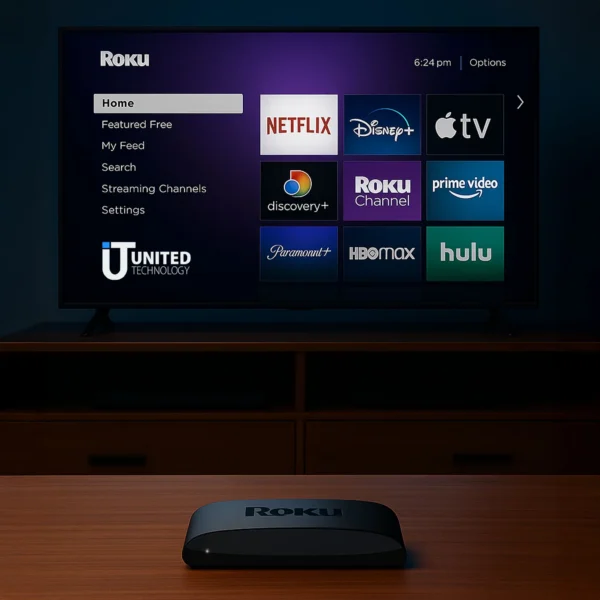 roku express 4k streaming player with HDMI cable and remote