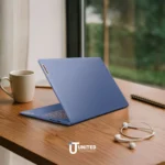 Packaging box and Lenovo IdeaPad Slim 3 placed together