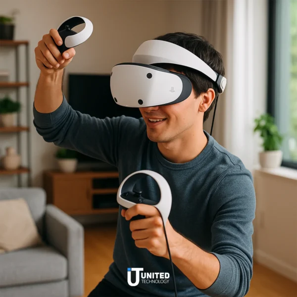 PS VR2 headset worn with Sense controllers