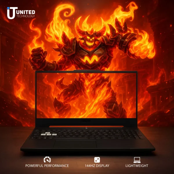 ASUS TUF gaming F15 laptop with RTX 3050 graphics card label
