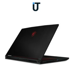 MSI GF63 thin gaming laptop with red backlight in low-light setup