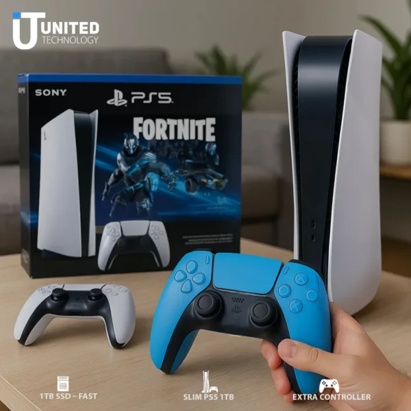 Close-up of Fortnite Cobalt Star Bundle cosmetics on PS5 dashboard