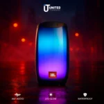 JBL Pulse 4 speaker on beach with sound waves – United Tech Deals Georgia