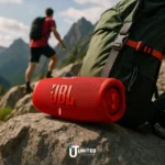 JBL Charge 5 red waterproof speaker near pool – United Tech Deals Florida