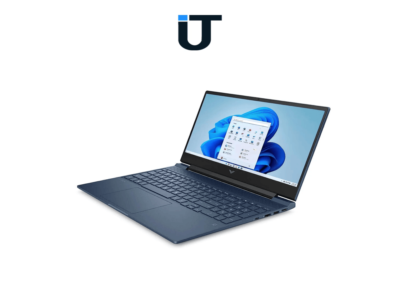 Blue HP Victus laptop angled, one of best gaming laptops 