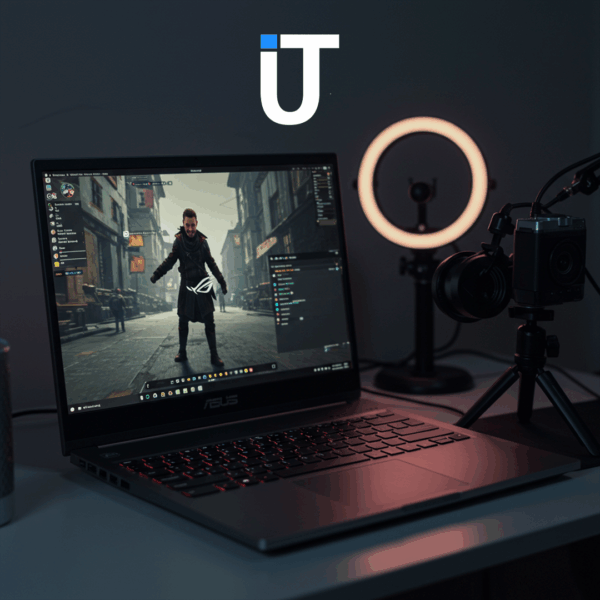 ROG gaming laptop with ring light