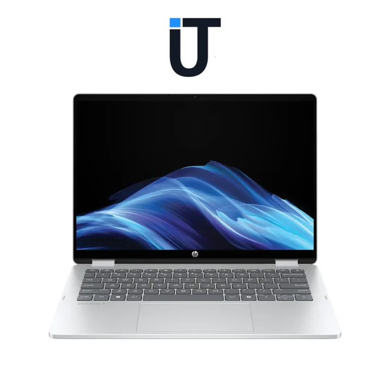 HP OmniBook 5 Flip 14" with backlit keyboard open on desk