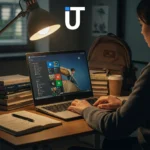 Open HP 17.3 Laptop showing large display and slim design